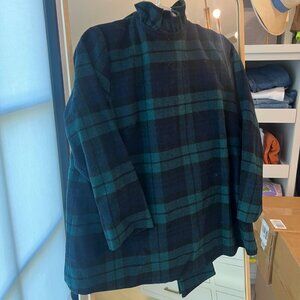 Navy and Green Ruffle Neck Top